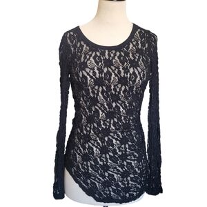 Black Lace Top Y2K Whimsygoth Layers Long Sleeve Shirt Small Blouse